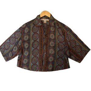 Vintage Silk Collared Shirt • Whimsical Pattern • US Small